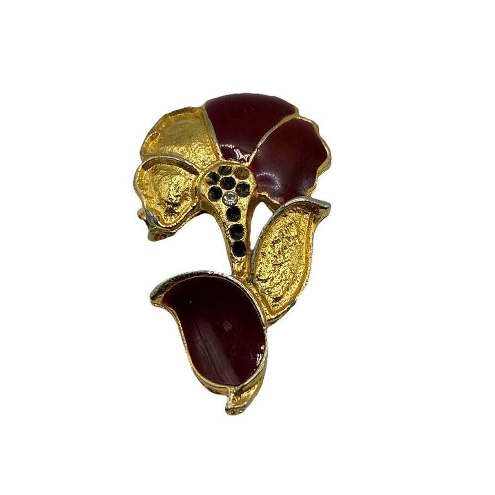Vintage Red And Gold Flower Brooch